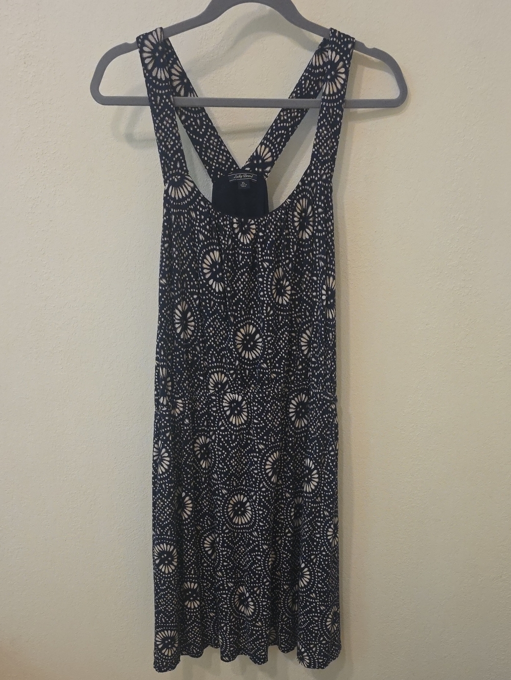 Lucky Brand Y-Back Scoopneck Viscose Dress In Indigo And White
